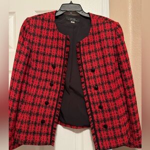 Tahari black and red houndstooth coat